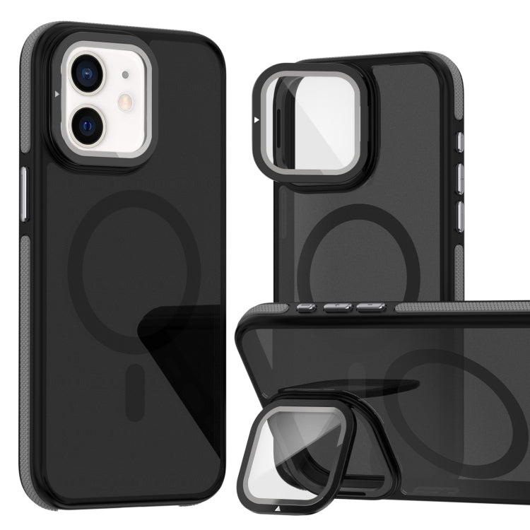 Magsafe Dual-Color Skin Feel Lens Film Phone Case with Lens Fold Holder, For iPhone 11 Pro Max���...