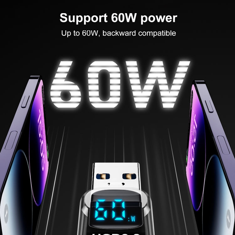 60W 10Gbps Intelligent Digital Display Fast Charge Adapter, USB-A to USB-A, Type-C to USB-A������...