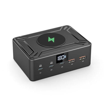 190W LED Display 3 x Type-C + 2 x USB Multi Ports Charger Support QI Wireless Charging, 190W