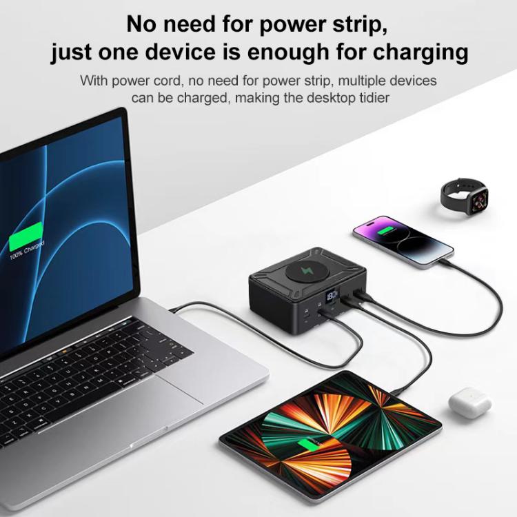 190W LED Display 3 x Type-C + 2 x USB Multi Ports Charger Support QI Wireless Charging, 190W