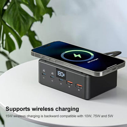 190W LED Display 3 x Type-C + 2 x USB Multi Ports Charger Support QI Wireless Charging, 190W