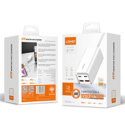 LDNIO A4610C PD65W Dual USB-C / Type-C + Dual USB Fast Charger, Cable Length: 1.5m, EU Plug·�����...