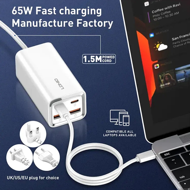 LDNIO A4610C PD65W Dual USB-C / Type-C + Dual USB Fast Charger, Cable Length: 1.5m, EU Plug·�����...