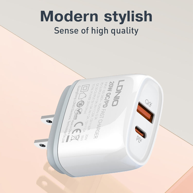 LDNIO Q229 QC3.0 / PD20W USB + Type-C Fast Charger with 1m Type-C to Type-C Cable, EU Plug, UK Pl...
