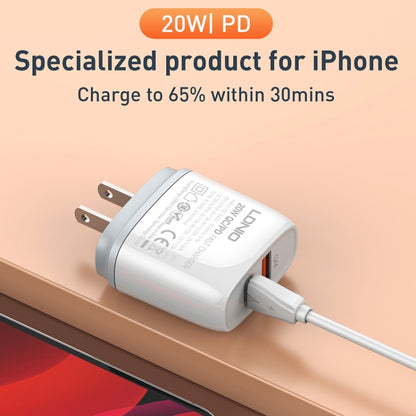 LDNIO Q229 QC3.0 / PD20W USB + Type-C Fast Charger with 1m Type-C to Type-C Cable, EU Plug, UK Pl...