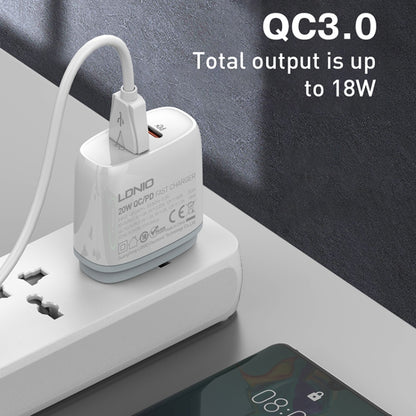 LDNIO Q229 QC3.0 / PD20W USB + Type-C Fast Charger with 1m Type-C to Type-C Cable, EU Plug, UK Pl...