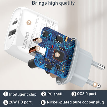LDNIO Q229 QC3.0 / PD20W USB + Type-C Fast Charger with 1m Type-C to Type-C Cable, EU Plug, UK Pl...