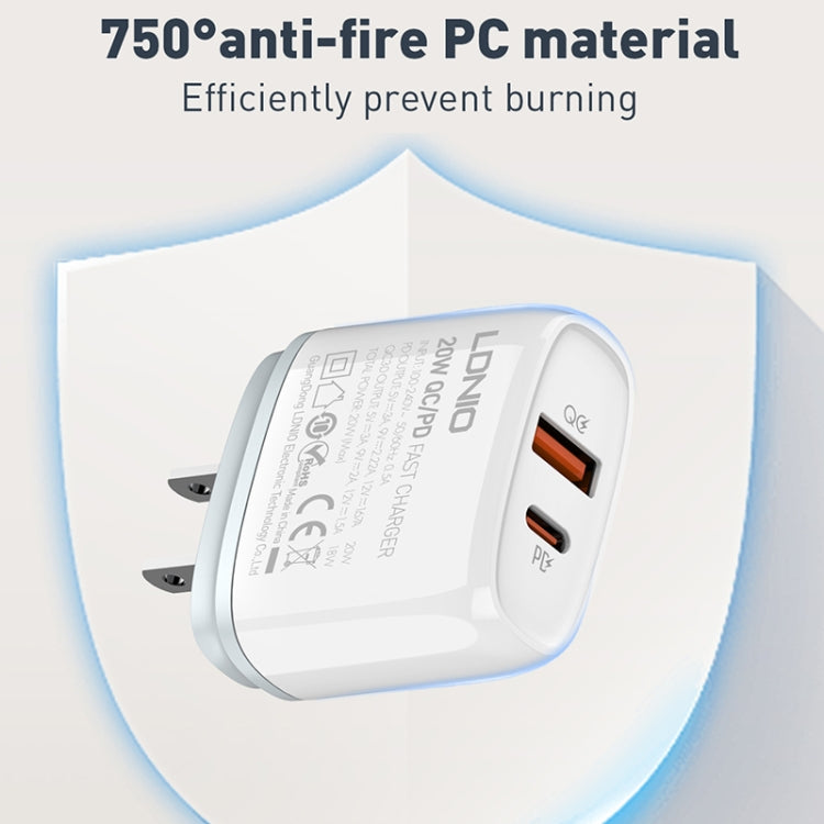 LDNIO Q229 QC3.0 / PD20W USB + Type-C Fast Charger with 1m Type-C to Type-C Cable, EU Plug, UK Pl...