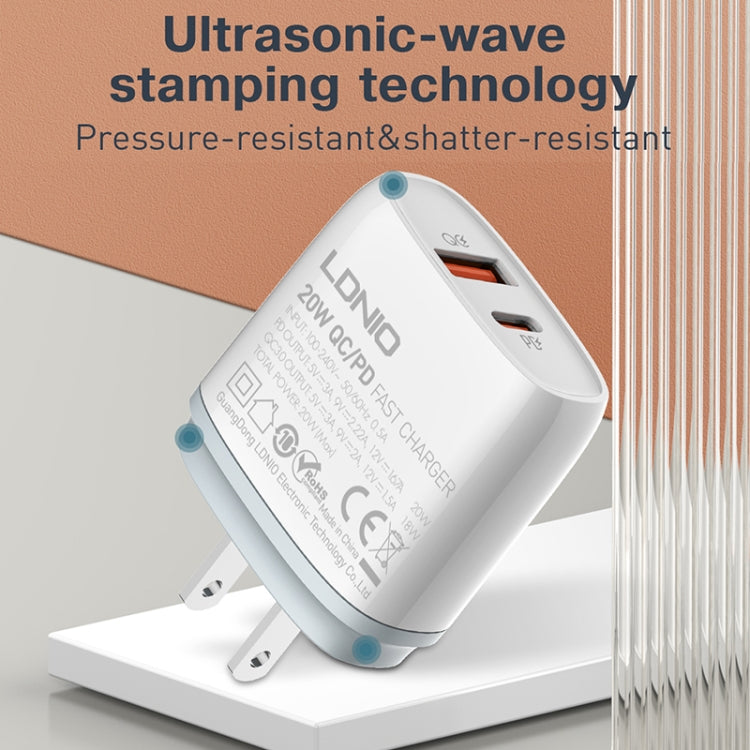 LDNIO Q229 QC3.0 / PD20W USB + Type-C Fast Charger with 1m Type-C to Type-C Cable, EU Plug, UK Pl...