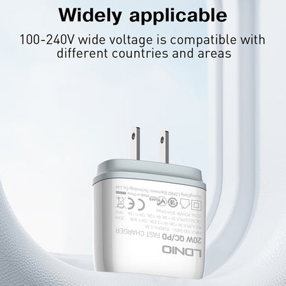 LDNIO Q229 QC3.0 / PD20W USB + Type-C Fast Charger with 1m Type-C to Type-C Cable, EU Plug, UK Pl...