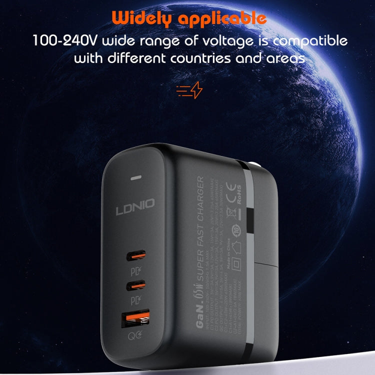 LDNIO Q366 65W USB + Dual Type-C Port Charger with 1m USB-C / Type-C to USB-C / Type-C Data Cable...