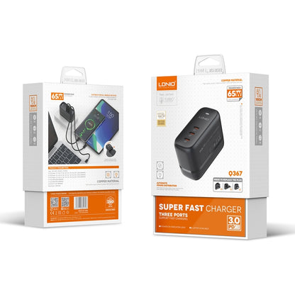 LDNIO Q367 65W GaN 3 x USB-C / Type-C Interface Charger with 1m USB-C / Type-C to USB-C / Type-C ...