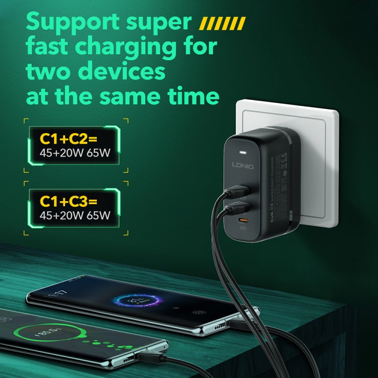 LDNIO Q367 65W GaN 3 x USB-C / Type-C Interface Charger with 1m USB-C / Type-C to USB-C / Type-C ...