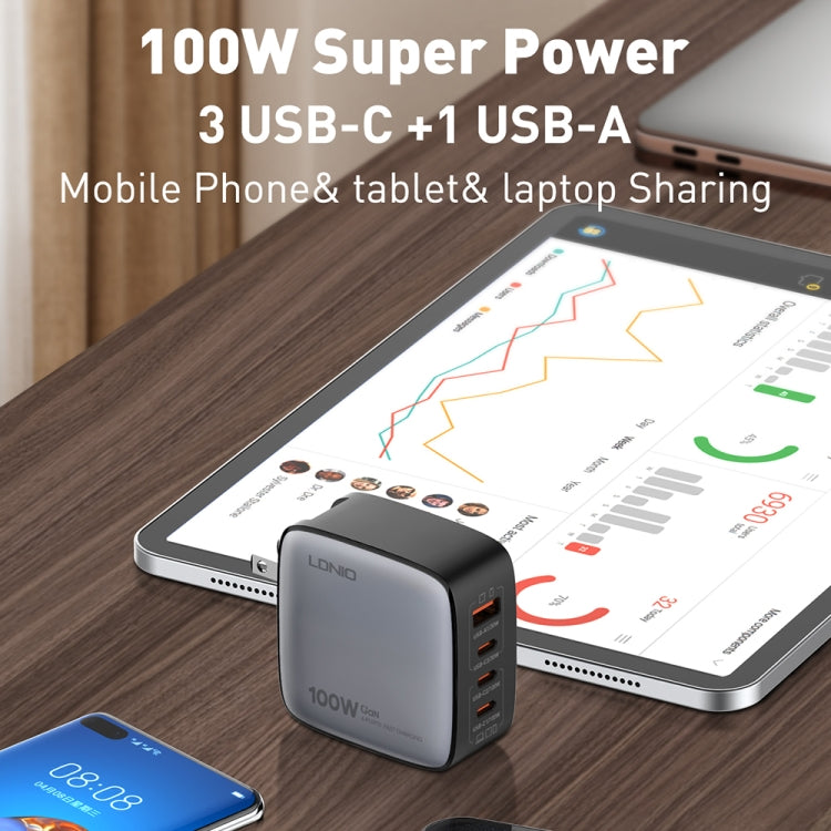 LDNIO Q408 100W GaN USB+3 USB-C / Type-C Interface Charger with 1m 100W USB-C / Type-C to USB-C /...