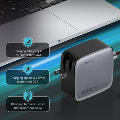 LDNIO Q408 100W GaN USB+3 USB-C / Type-C Interface Charger with 1m 100W USB-C / Type-C to USB-C /...