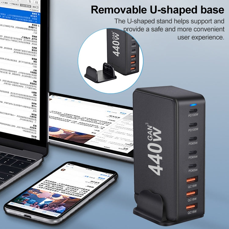 440W GaN USB Power Adapter Travel Charger with 3 x USB, 5 x PD Port, EU Plug, US Plug, UK Plug���...