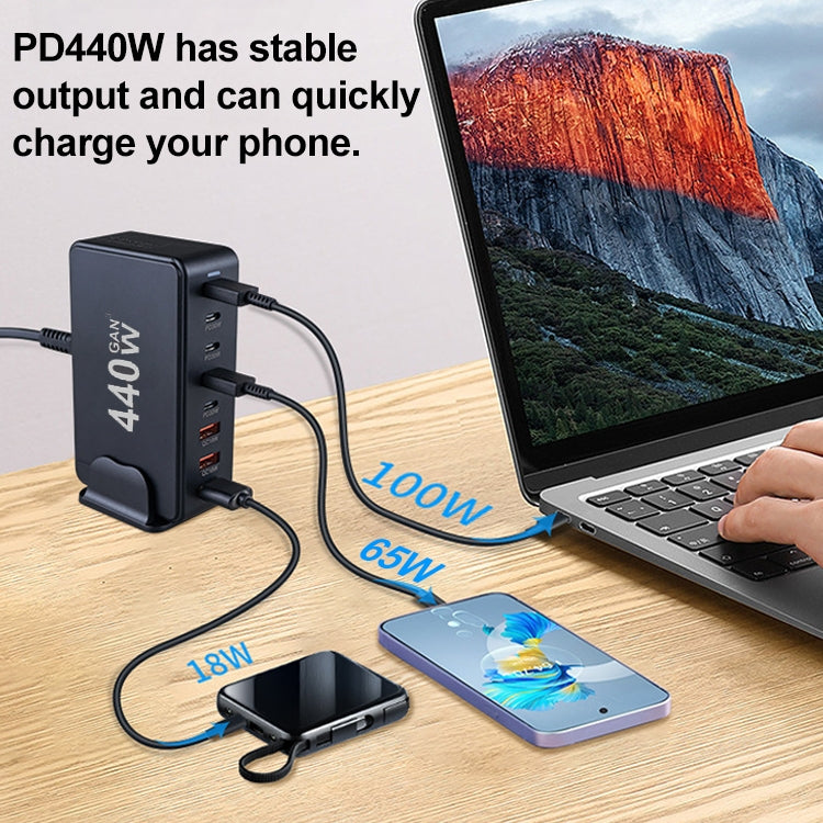 440W GaN USB Power Adapter Travel Charger with 3 x USB, 5 x PD Port, EU Plug, US Plug, UK Plug���...
