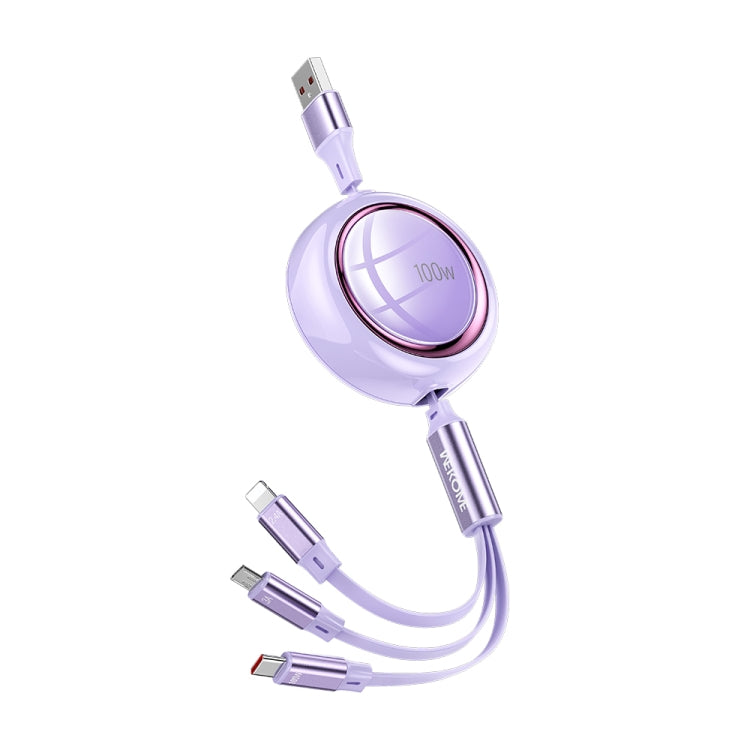 WK WDC-18 Star Series 1.2m 100W USB to 8 Pin / Type-C / Micro USB Retractable Data Cable