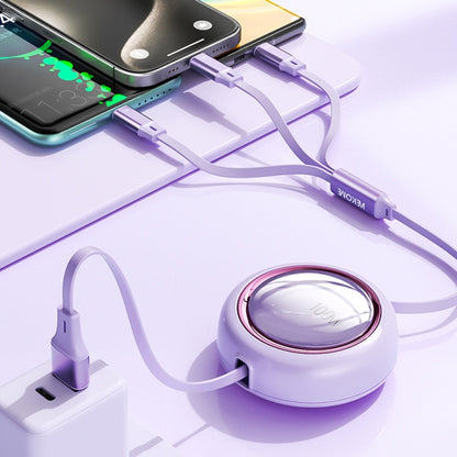 WK WDC-18 Star Series 1.2m 100W USB to 8 Pin / Type-C / Micro USB Retractable Data Cable