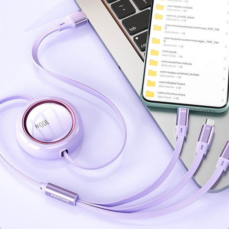 WK WDC-18 Star Series 1.2m 100W USB to 8 Pin / Type-C / Micro USB Retractable Data Cable
