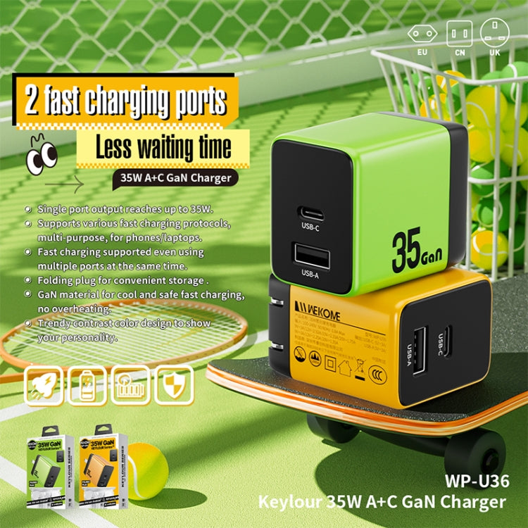 WK WP-U36 35W USB-C / Type-C, USB GaN Fast Charger, EU Plug, UK Plug