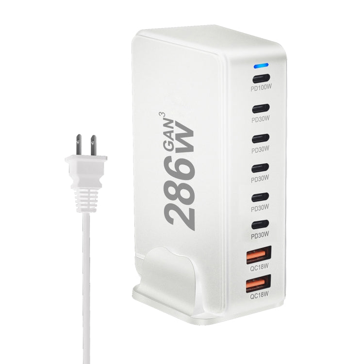 YMX-986 286W 6 Type-C, 2 USB 8-Ports Desktop Fast Charger