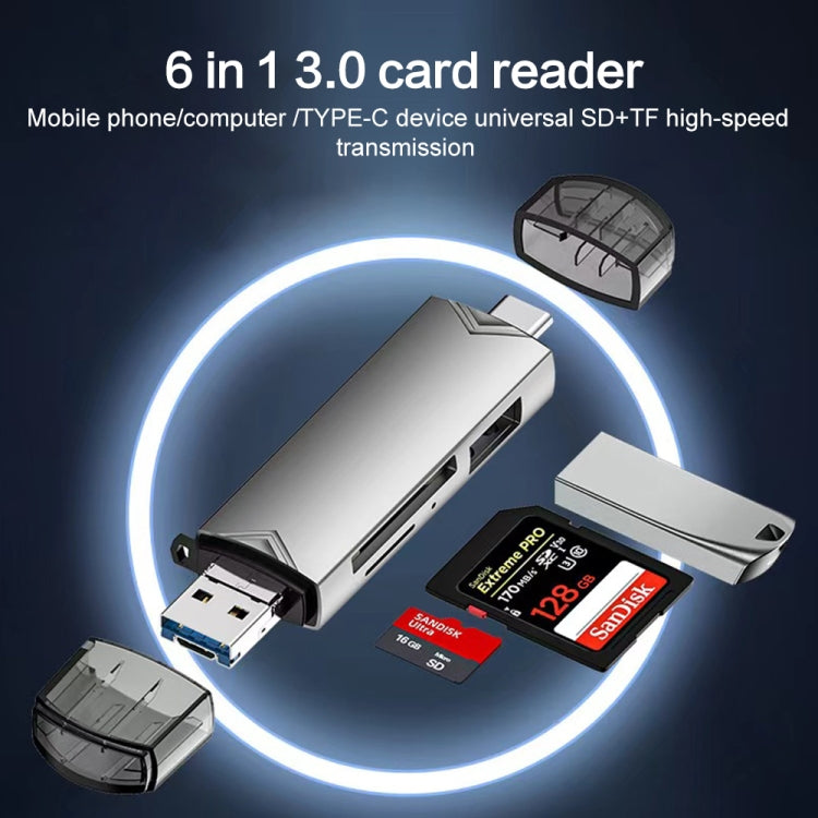 6 in 1 USB3.0, Micro USB, Type-C to SD, TF Card, U Disk Multifunctional Card Reader Adapter������...