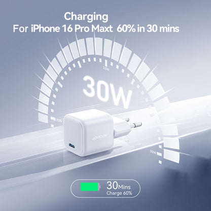 JOYROOM JR-TCG15 30W GaN USB-C / Type-C Port Mini Charger, EU Plug, UK Plug