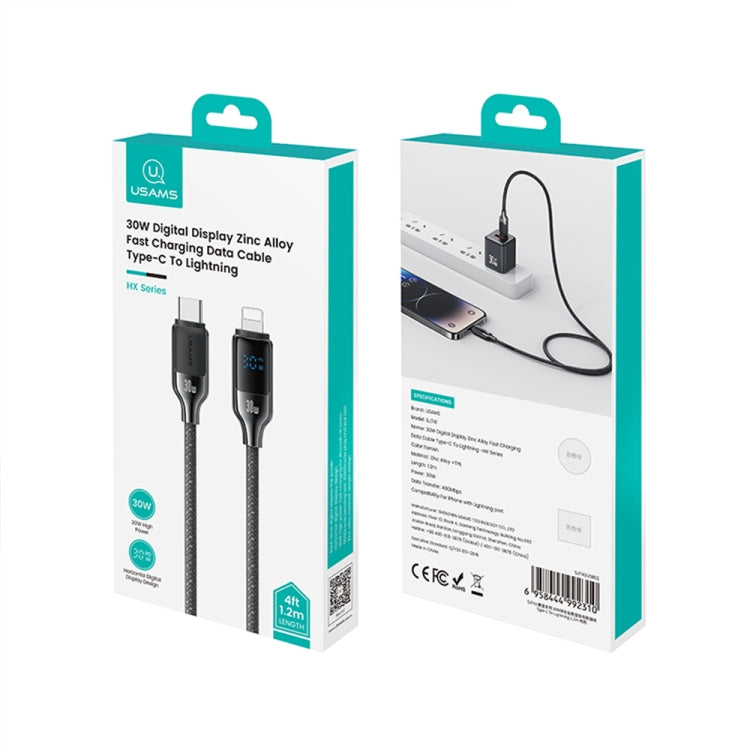 USAMS SJ741 30W USB-C / Type-C to 8 Pin Zinc Alloy Digital Display Fast Data Cable, Length: 1.2m�...