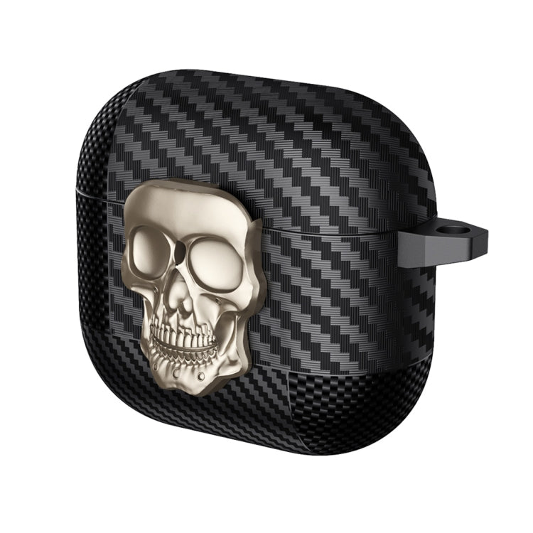 Carbon Fiber Pattern Skull Lock Bluetooth Earphone Protective Case, For AirPods 4, For AirPods Pr...