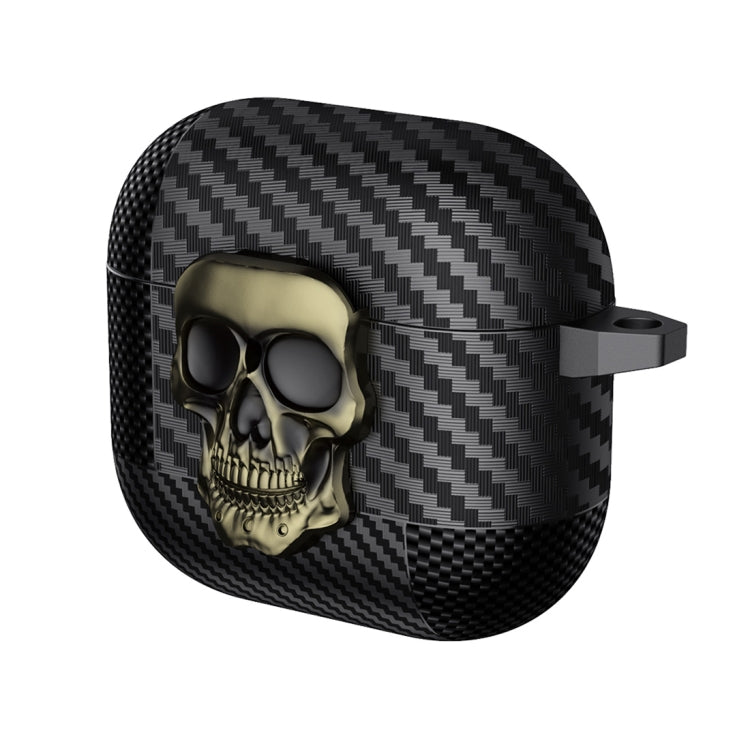 Carbon Fiber Pattern Skull Lock Bluetooth Earphone Protective Case, For AirPods 4, For AirPods Pr...