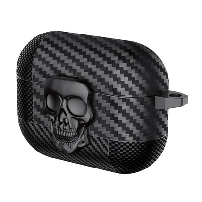 Carbon Fiber Pattern Skull Lock Bluetooth Earphone Protective Case, For AirPods 4, For AirPods Pr...
