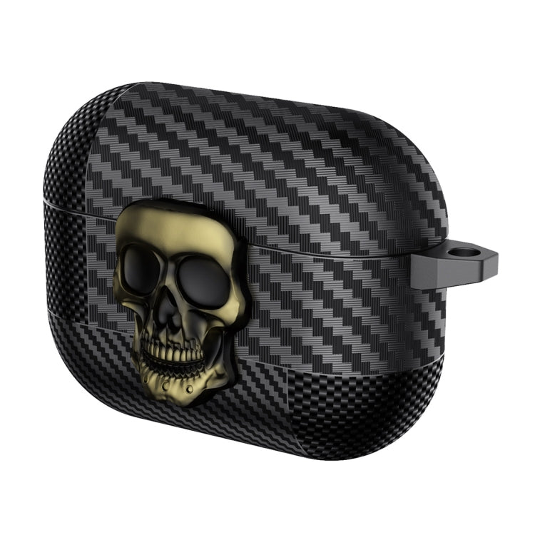 Carbon Fiber Pattern Skull Lock Bluetooth Earphone Protective Case, For AirPods 4, For AirPods Pr...