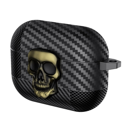 Carbon Fiber Pattern Skull Lock Bluetooth Earphone Protective Case, For AirPods 4, For AirPods Pr...