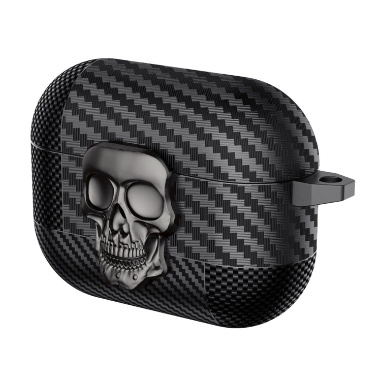 Carbon Fiber Pattern Skull Lock Bluetooth Earphone Protective Case, For AirPods 4, For AirPods Pr...