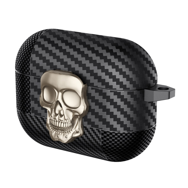 Carbon Fiber Pattern Skull Lock Bluetooth Earphone Protective Case, For AirPods 4, For AirPods Pr...