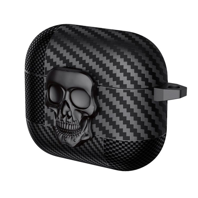 Carbon Fiber Pattern Skull Lock Bluetooth Earphone Protective Case, For AirPods 4, For AirPods Pr...
