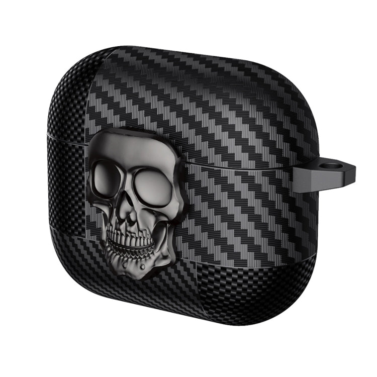 Carbon Fiber Pattern Skull Lock Bluetooth Earphone Protective Case, For AirPods 4, For AirPods Pr...