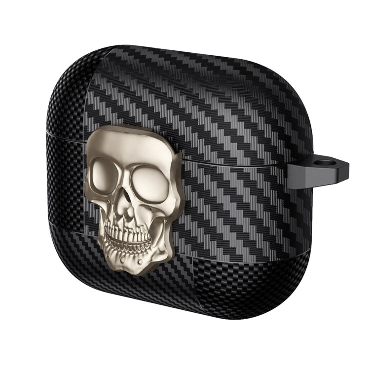 Carbon Fiber Pattern Skull Lock Bluetooth Earphone Protective Case, For AirPods 4, For AirPods Pr...
