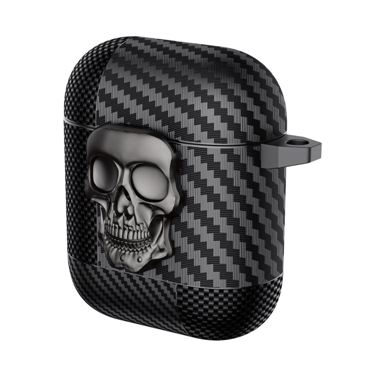 Carbon Fiber Pattern Skull Lock Bluetooth Earphone Protective Case, For AirPods 4, For AirPods Pr...