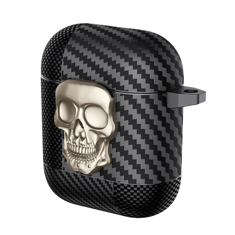 Carbon Fiber Pattern Skull Lock Bluetooth Earphone Protective Case, For AirPods 4, For AirPods Pr...