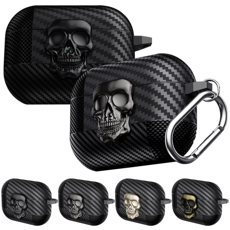 Carbon Fiber Pattern Skull Lock Bluetooth Earphone Protective Case, For AirPods 4, For AirPods Pr...