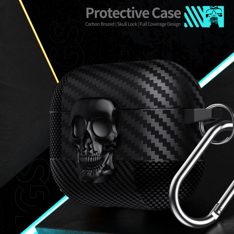 Carbon Fiber Pattern Skull Lock Bluetooth Earphone Protective Case, For AirPods 4, For AirPods Pr...