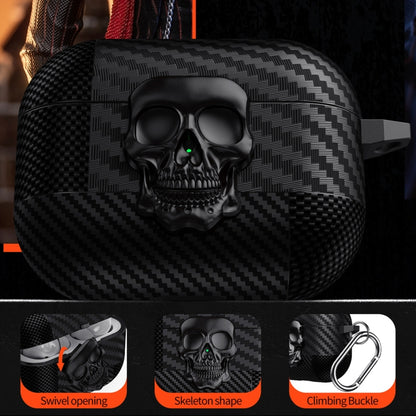 Carbon Fiber Pattern Skull Lock Bluetooth Earphone Protective Case, For AirPods 4, For AirPods Pr...