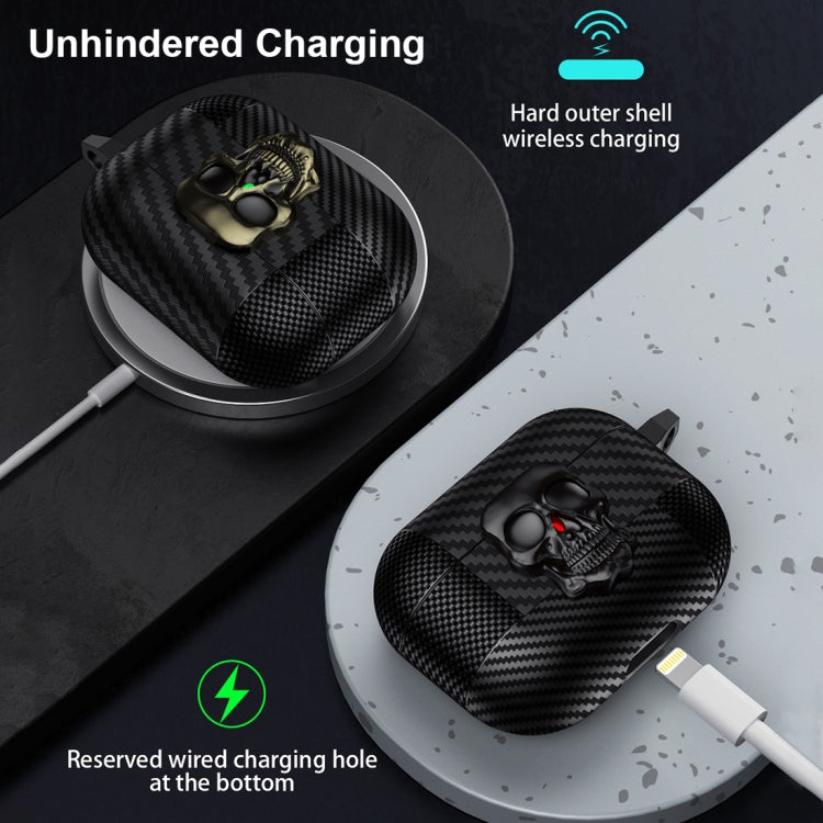 Carbon Fiber Pattern Skull Lock Bluetooth Earphone Protective Case, For AirPods 4, For AirPods Pr...