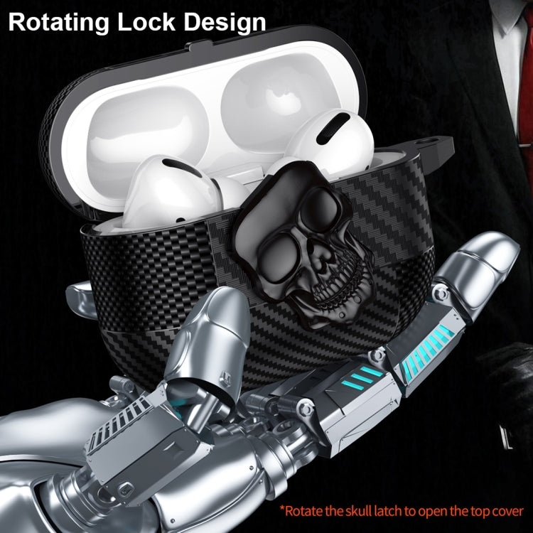 Carbon Fiber Pattern Skull Lock Bluetooth Earphone Protective Case, For AirPods 4, For AirPods Pr...