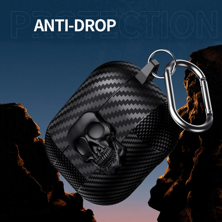 Carbon Fiber Pattern Skull Lock Bluetooth Earphone Protective Case, For AirPods 4, For AirPods Pr...