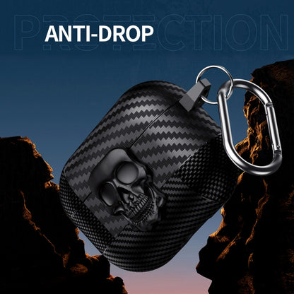 Carbon Fiber Pattern Skull Lock Bluetooth Earphone Protective Case, For AirPods 4, For AirPods Pr...