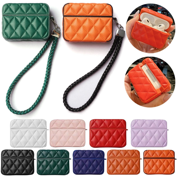 Down Coat Texture PU Earbuds Box PC Case with Lanyard, For AirPods 4, For AirPods Pro 2����������...
