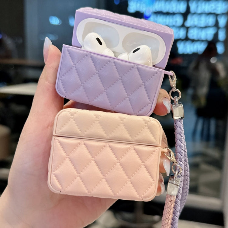 Down Coat Texture PU Earbuds Box PC Case with Lanyard, For AirPods 4, For AirPods Pro 2����������...